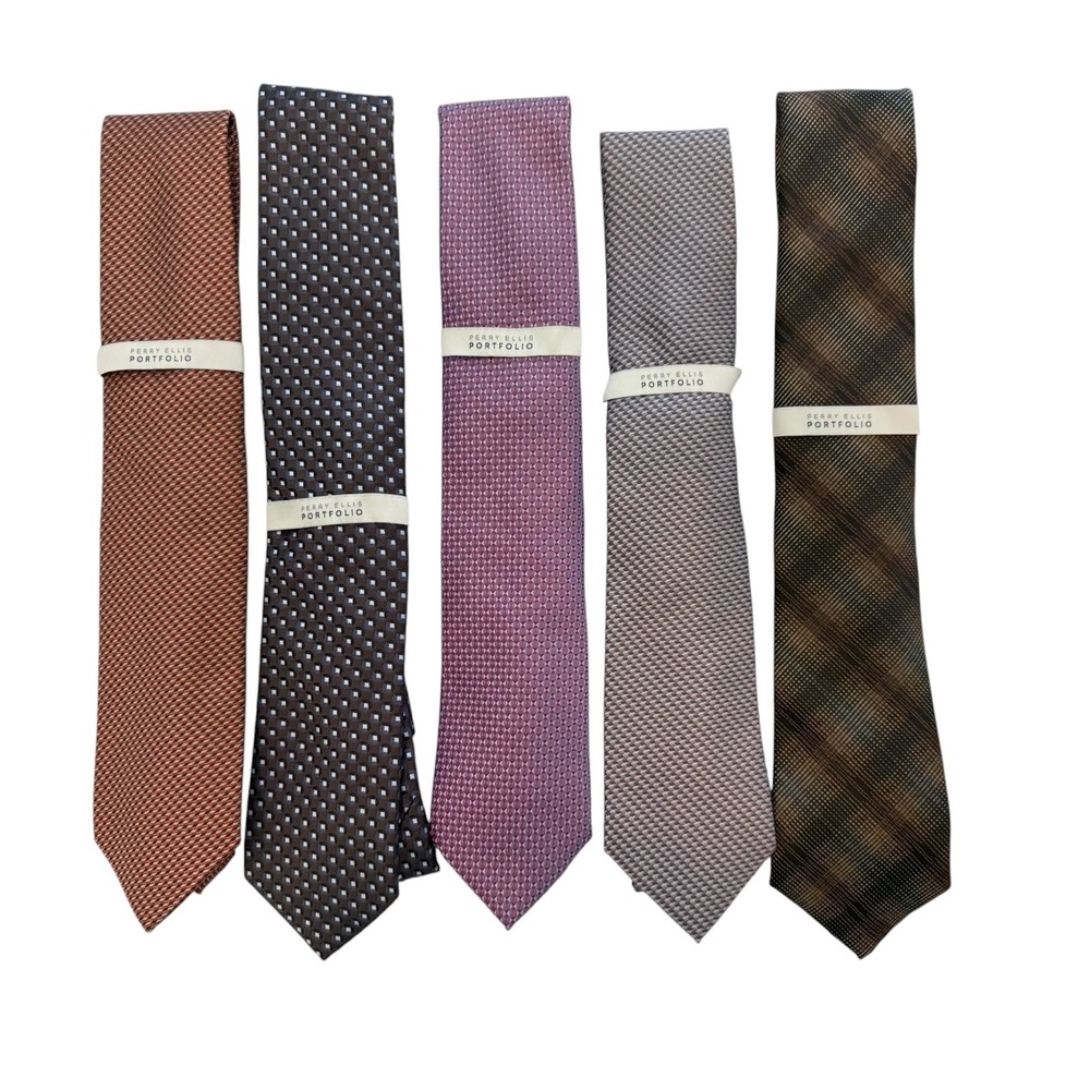 Perry Ellis Portfolio Men's Ties Classic business office casual Necktie Lot of 5